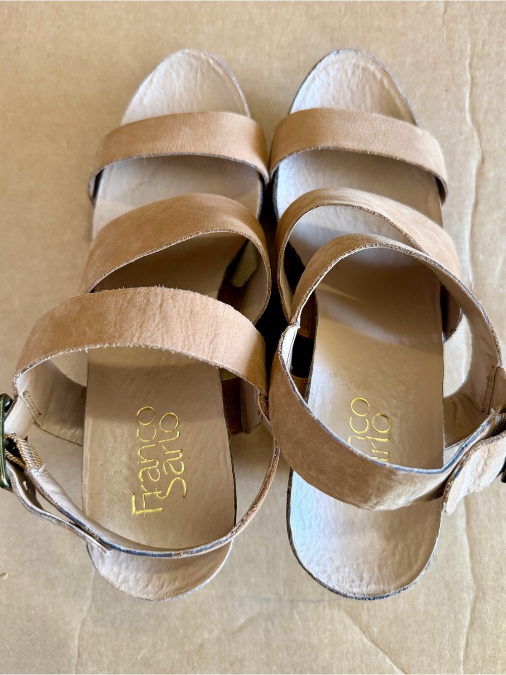 Franco Sarto Fiona Tan Leather Platform Wedge Sandals Size 8